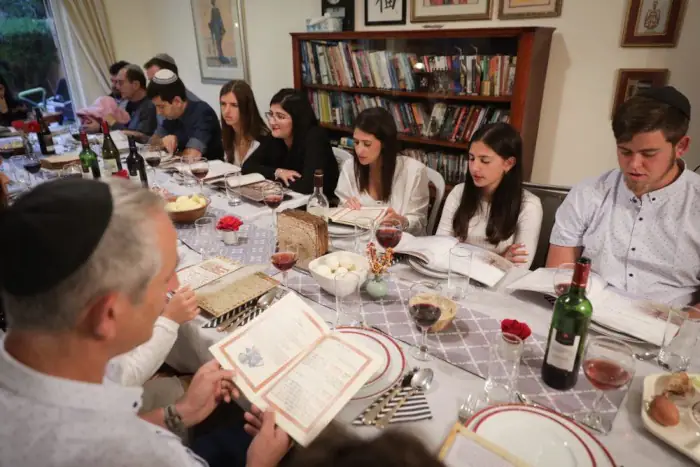 passover: family observing hagadah