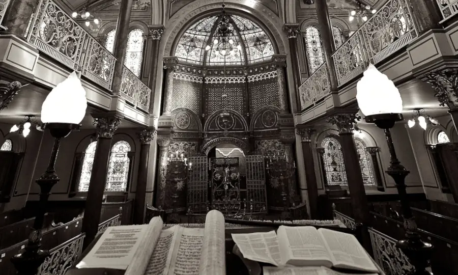 Jewish synagogue with scrolls open